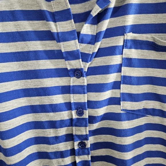 Bongo Women's Plus Stripe Nautical Coastal Roll Tab Button Up Shirt Top - Picture 3 of 13